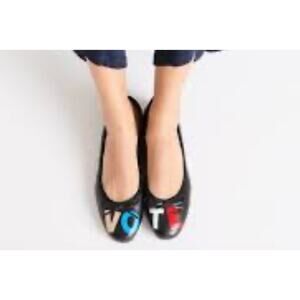 Birdies X Lefty's Right Mind "VOTE" Ballet Flats Black Leather Shoe Size 9.5